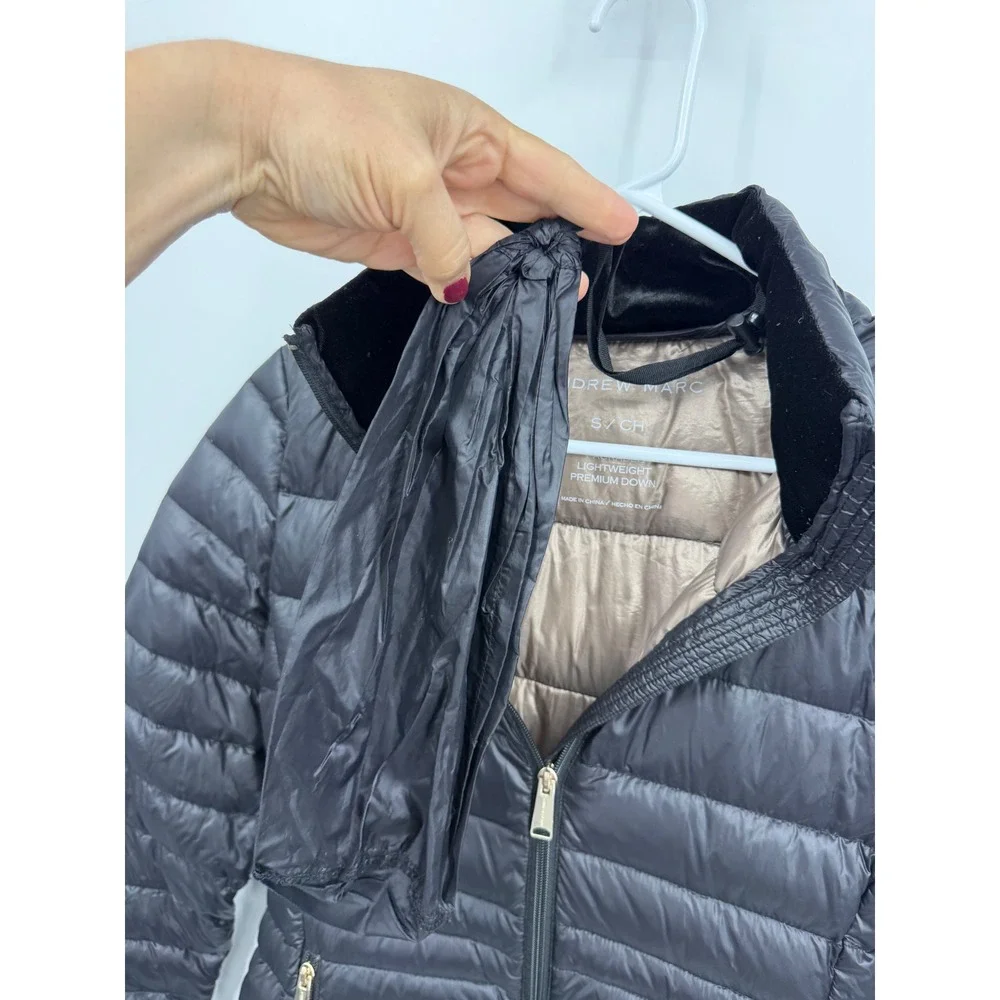 Andrew Marc Packable Down Puffer Jacket Women Small Black Hooded PL51L775